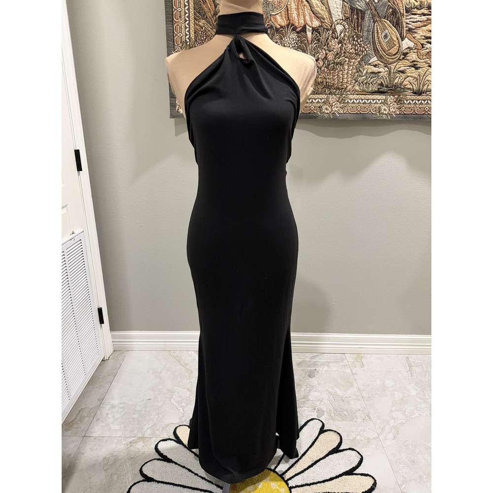 SheIn Dress Womens Small Black Halter Backless Mermaid‎ Maxi Formal Party Gown